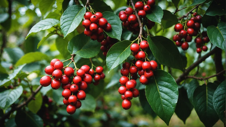 Kaffeepflanze mit Kaffeekirschen