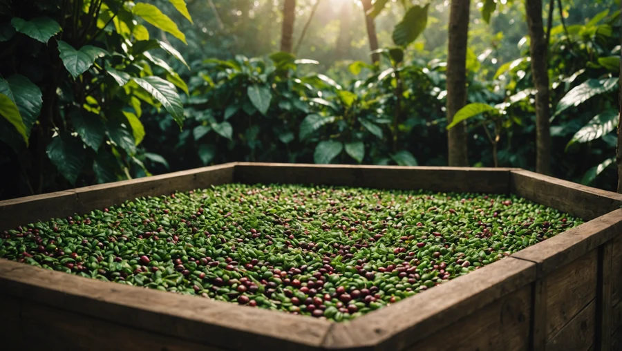 Kaffeekirschen im Fermentationsbecken