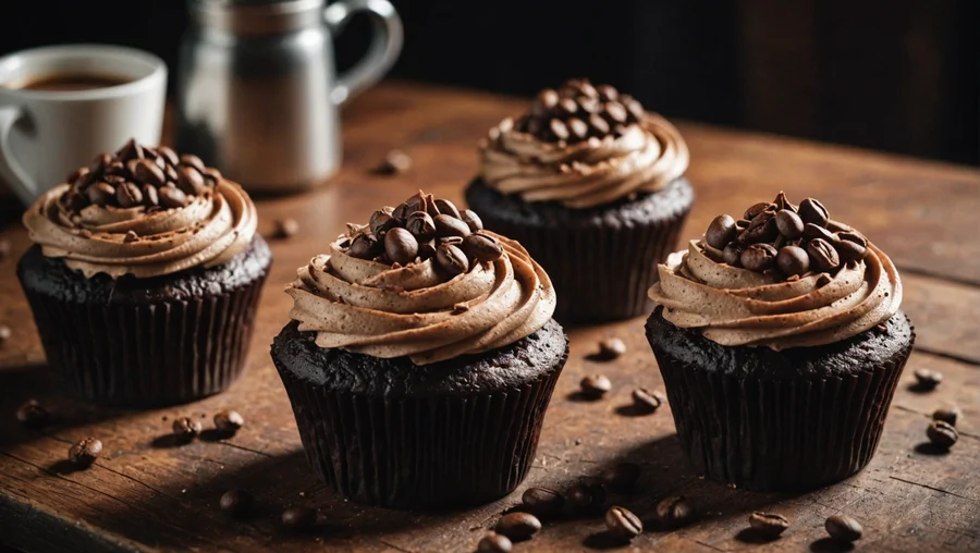 Kaffee-Cupcake - kleine, einzeln gebackene Kuchen, die durch die Zugabe von Kaffee oder Kaffeeextrakt einen charakteristischen Kaffeegeschmack erhalten