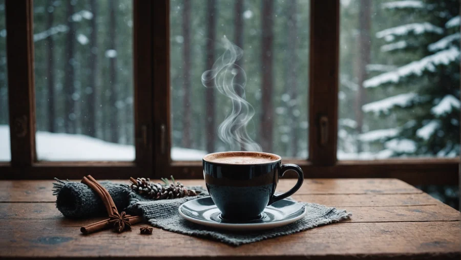 Dampfender Winterkaffee in Kaffeetasse